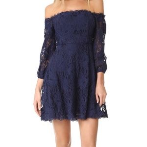 BB Dakota dress - navy blue lace, off the shoulder